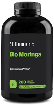 Moringa Oleifera Ecológica Pura Alta Dosis de 1800mg - 260 Cápsulas Veganas - Superalimento Fuente Natural de Vitaminas, Minerales, Antioxidantes y Proteínas Veganas Para 3 Meses De Suministro