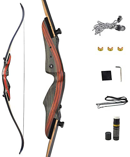 ZSHJGJR Takedown Recurvebogen 62 Bogen Erwachsene mit Bogenschießen Zubehör Holzgriff 20-50 lbs Jagdbogen Rechtshand Outdoor-Jagd für Erwachsene (25lbs)