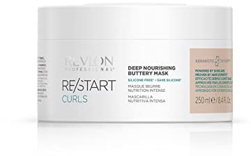 REVLON PROFESSIONAL Professional RE/START Curls Deep Nourising Buttery Hair Mask, Vegan Treatment (250ml) Frizz Control & Detangling, Silicone Free, Unisex, White