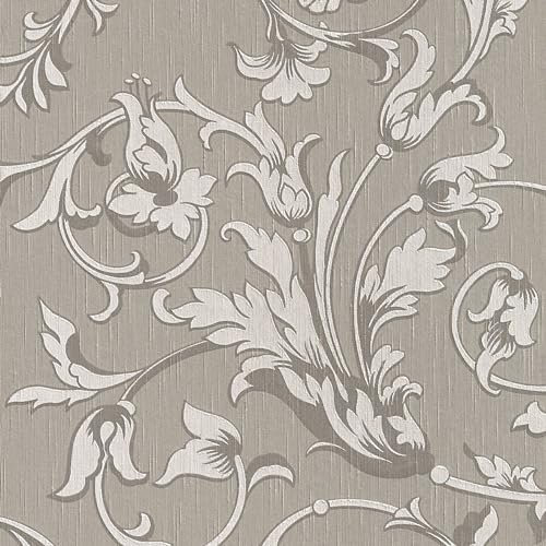 Textiloptik tapet Profhome 956336-GU textiltapet strukturerad med blommönster matt grå beige 5,33 m2