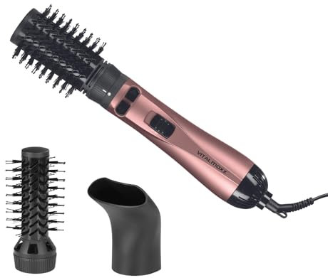 VITALmaxx Stylingbürste mit 3 Aufsätze | Lockenstab, Föhn & Glätteisen in einem | 2 Geschwindigkeitsstufen & 3 unterschiedliche Hitzestufen | 360° drehbares Kabel [anthrazit/rosegold]