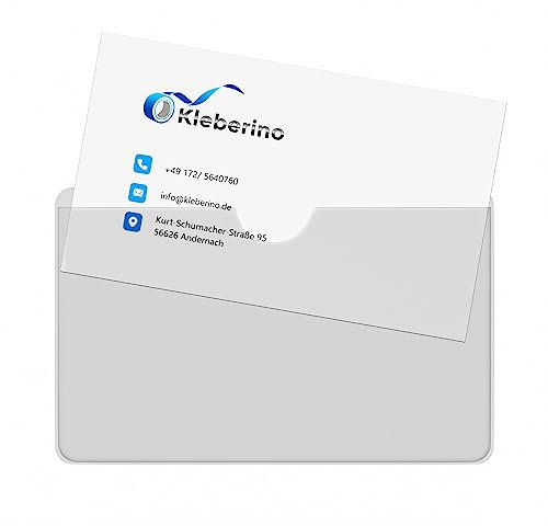 KLEBERINO Visitenkartentaschen selbstklebend | transparent | beite Seite offen mit Daumenaussparung | Visitenkartenhüllen zum kleben | Selbstklebetaschen 95 x 60 mm (20)