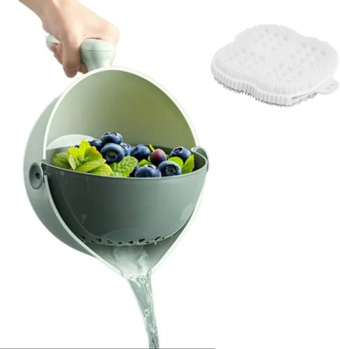 Küchensieb, abtropfsieb,küchensieb kunststoff .2-1 küchensieb für Obst und Gemüse.Bürste zum Waschen von Obst und Gemüse.