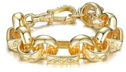 10 mm Gold-Filled Gypsy Link Belcher Bracelet – 8″ (~45 g) with Ornate Albert Clasp – Tarnish-Resistant, Hypoallergenic Statement Piece - Bling King London