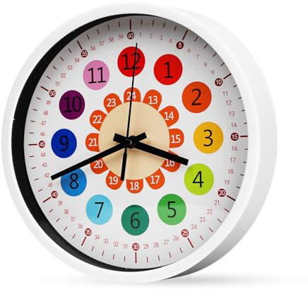 Wanduhr für Kinder, Wanduhr Kinderzimmer Lautlos Ohne Tickgeräusche, 20.3cm Bunte Zahlen Einfach Zu Lesen Kinder Lernuhr, Analoge Kinderuhr Zum Lernen Der Uhrzeit,Lernuhr Kinder für Klassenzimmer Heim
