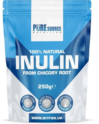Inulin Powder High Grade Prebiotic Soluble Fibre Powder - Vegan GMO Free Made in EU from Natural Chicory Root Fructo OligoSaccharide FOC by Pure Source Nutrition (250g)