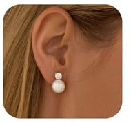 FUNEIA Orecchini Perle Donna Argento 925/Oro 14K Orecchino Bambina Anallergici Punto Luce con Zirconi Diamante Piercing Orecchio Perla d’Acqua Gioielli Dorati Regalo Donna