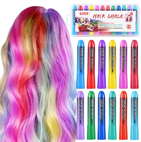 «IIIMEIDU Tizas lavables para el cabello para niñas, 12 colores, tizas temporales para el cabello para niñas, regalos para cabello oscuro, marcadores de tinte para el cabello, regalos para