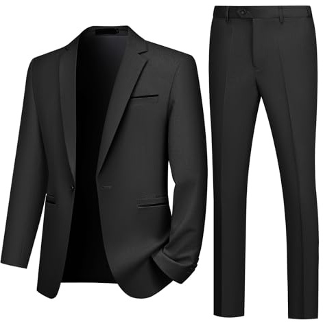 Autsel Traje de Hombre de 2 Piezas Slim Fit Traje Ajustado Traje de Boda de Negocios con Un Botón Negro XL