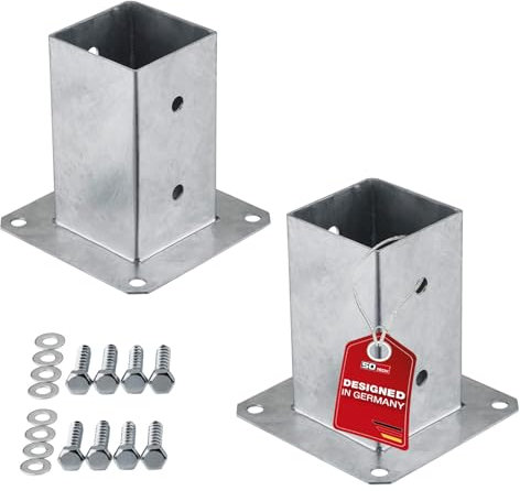 SOTECH SET de 2 ancres à visser carrées 80 x 80 mm, hauteur 152 mm, acier galvanisé à chaud, douille à enfoncer pour bois carré - optimal pour l'utilisation en extérieur
