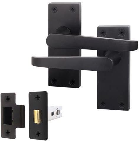 EAI Black Door Handle & Latch Set | 1 Pair Internal Handles on Backplate with Latch (64mm) | Straight Pattern