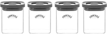Kilner Fresh Storage Set of 4 x 160ml Airtight Glass Spice Jars with Durable Vacuum Seal Lids | BPA-Free Mini Jars for Herbs, Seasonings, Pantry Organisation