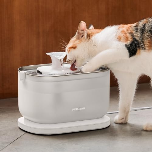PETLIBRO Cat Water Fountain for Drinking, Cats Actually Use It, Dockstream 2.5L Classic Pet Fountain with Stainless Steel Tray, Easy-Clean for Indoor Cats, Filtered Quiet Flow, Mains Powered