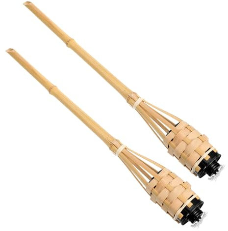 NULYLU 2pezzi Torce Da Giardino Bambù Woven Confezione Da Illuminazione Decorativa Per Spazi Esterni e Pratiche Per Festività e Celebrazioni