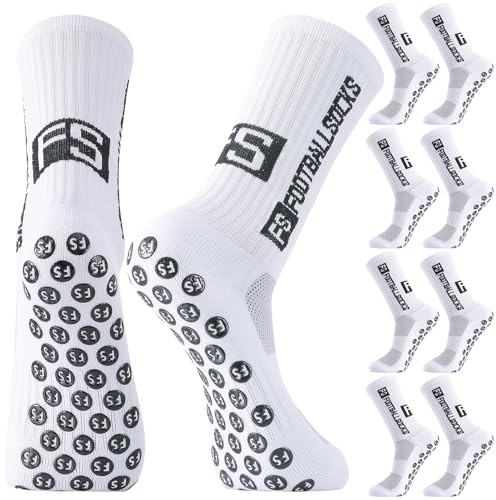 Utensilsto Confezione da 4 paia di calzini antiscivolo da calcio per ragazzi - Calzini antiscivolo da calcio, per calcio, basket, corsa, rugby, tennis, Bianco, 35-39