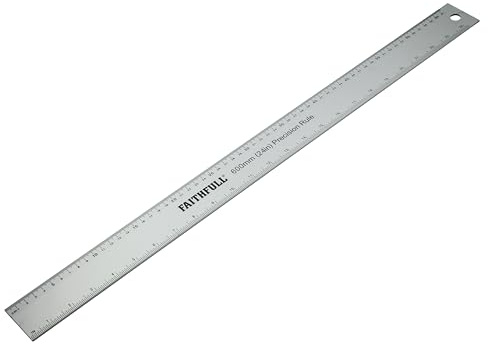 Faithfull Aluminium-Lineal 600 mm (24 Zoll) – Aluminium-Anreiß- und Messlineal mit metrischer und imperialer Teilung, Umrechnungstabelle und Aufhängeöse