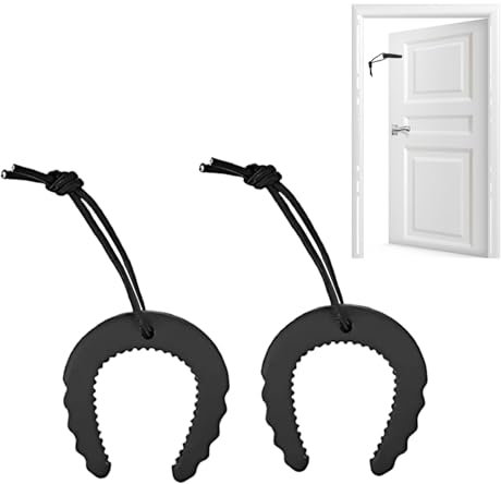 2 Pièces Cales Porte Noires en Caoutchouc Anti-Pincement, Bloc Porte avec Corde Nylon - Butées Porte Portable pour Pompiers, Anti-Claquement Porte (Lot de 2)