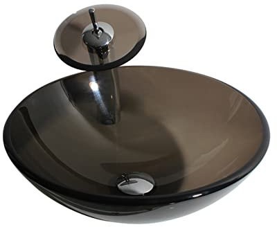 HAVVMK Bathroom Sinks, Glass Washbasin Balcony Tempered Glass Hand Wash Basin Table Top Basin Rectangle Bathroom Vessel Sink with Waterfall Faucet