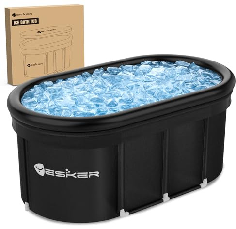 Yesker 110-Gallon Oval Ice Bath Tub with Storage Bag, Multi-Layered Portable Cold Plunge Tub with Cover, Drop-In Bathtub Foldable for Athletes, Home Gym, Outdoor Use