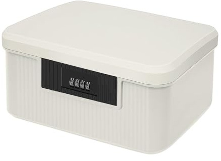 BUERPINKING Låslåda, 2 lager kombinationslås, medicinlåda i ABS-förvaringslåda, 26,2 x 22 x 12,1 cm låda med lås, perfekt för mobiltelefoner, godis, mellanmål, personligt kassaskåp (vit)
