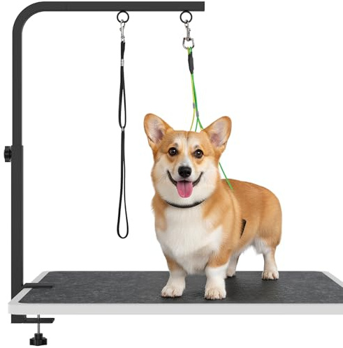 Braccio per toelettatura cani regolabile in altezza 73,7 cm con morsetto, braccio per toelettatura cani con cappio ad anello e supporto per cani di taglia piccola e media, braccio per tavoli da