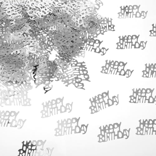 Happy Birthday Confetti, Silver Paper Scatter Birthday Table Decorations for Party Baby Shower (15g)