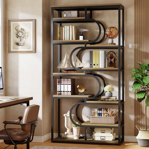Tribesigns 5-Tier Industrial Bookshelf, 71-inch Tall Etagere Bookcase with Heavy-Duty Metal Frame, Freestanding Bookshelves Display Storage Shelf Unit with Open Storage for Home Office, Living Room