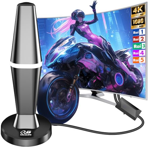 Antenna Tv Interna Amplificata Potente, 2026 Nuova Antenna Tv Interna, Antenna Digitale Terrestre con 500+ km Ricezione, Base Magnetica, Amplificatore di Segnale Compatibile con 4K/1080P e Tutti i TV