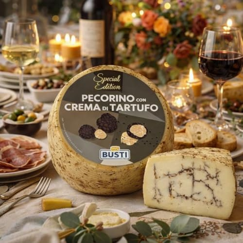 Pecorino con Crema di Tartufo Nero Forma Intera 2,5 kg, Formaggio Stagionato dal Gusto Intenso e Aromatico, Ideale per Taglieri Gourmet, Cucina Raffinata e Abbinamenti con Vino