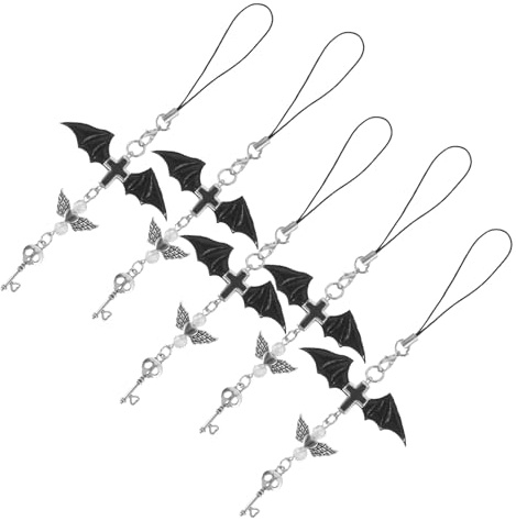 LRXIYODE Mobiltelefonhängsmycken med Punk Vings Korsdesign Hållbar Cellphone Lanyard Dekoration för Kvinnor Passform för Mobilfodral Väska