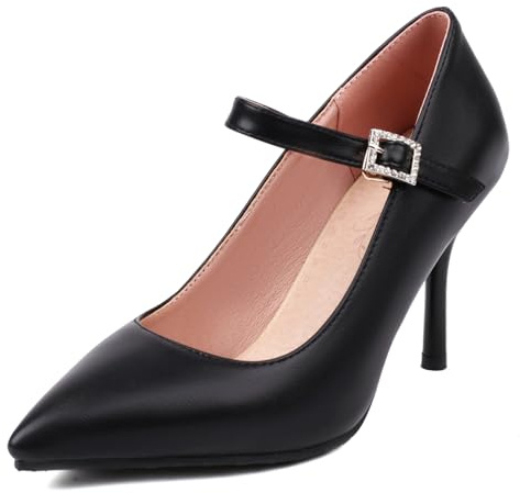 Gicoiz Donna Appuntito Sposa Appuntito Scarpe Bowknot Tacco a Spillos Vernice Pumps Senza Chiusura Festa con Cinturino alla Caviglia Vestito Tacco Alto Nero Numero 39 EU-40Cn