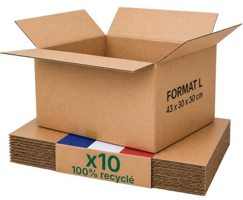 Caisse carton emballage colis L - Lot de 10-43 x 30 x 30 cm - Renforcé - vêtements, chaussures, linge - Life Pack
