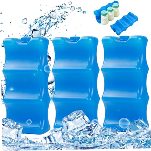 Paquetes de hielo para loncheras, bolsas de hielo para almacenamiento de leche materna, paquete de 3 botellas para leche de bebé, reutilizables, con forma contorneada