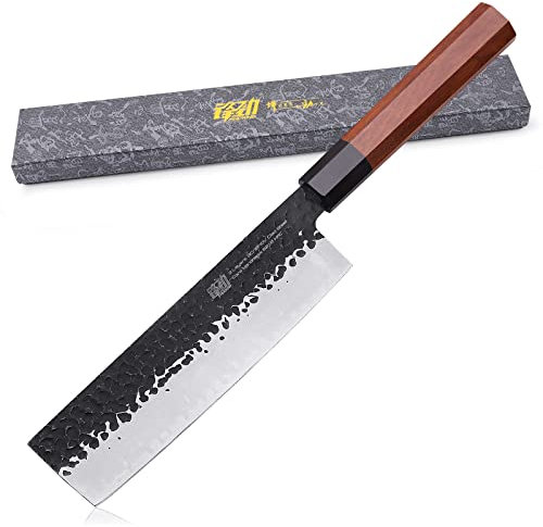 Coltello giapponese Nakiri della serie Dynasty di FINDKING, Mannaia professionale per verdure, Lama in acciaio ad alto tenore di carbonio 9Cr18MoV, per tritare, affettare, sminuzzare, 7 pollici/18 CM