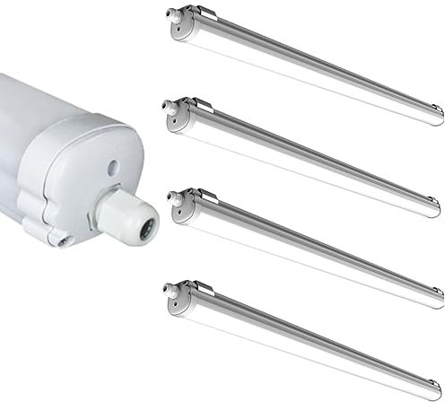 pureled 36W LED Feuchtraumleuchte IP65 120cm Wannenleuchte Neutralweiß 4000K Werkstatt Garage Keller (4er Set)