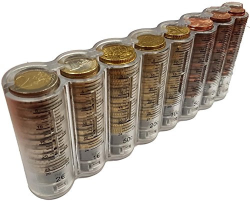 CLAIRE-FONCET Durchsichtige und Graduierte Münzspender der 8-Euromünzen, Münzwechsler, Münzsortierer, Portemonnaie, Ideal für Kellner, Kellnerin, Taxifahrer, Busfahrer, Messegelände, Verkäufer, Märkte