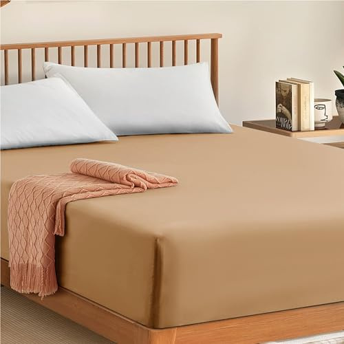 My Home Store Fitted Sheet 100% Egyptian Cotton 300TC Hotel Quality 30 cm Fitted Bedsheets (Beige, King)