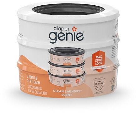 Diaper Genie Bags Refills 270 Count (Pack of 3) Clean Laundry Scent | Diaper Pail Refills with Max Odor Lock | Holds up to 810 Newborn Diapers