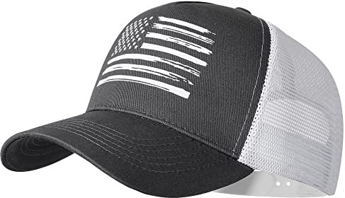 VIONLAN Baseballkappe mit amerikanischer Flagge, Trucker-Mütze für Herren und Damen, 3D-geprägtes Logo, verstellbar, Netzstoff, Snapback-Hut, Dunkelgrau/weiße Flagge, Einheitsgröße
