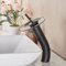 RODDEX Wasserfall Badezimmer Wasserhahn Glas Einzelgriff Massives Messing Waschbecken Toilettengefäß Spüle Waschtischarmatur Hoch, Schwarz