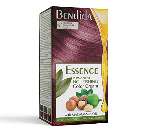 Bendida Permanente Haarfarbe 120 ml mit Macadamia-Öl und 6% Oxidationsmittel | 100% Grauhaarabdeckung & langanhaltender Glanz | Set mit Vor-Serum, Farbcreme & Fixier-Conditioner (6.26 Wildkirsche)