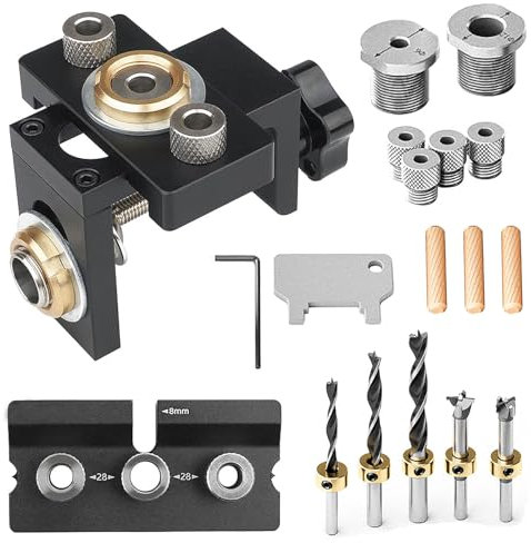 Doweling Jig Kit 3-in-1 Pocket Hole Jig Kit 6/8/10/12/15mm Bohrschablone dübelbohrlehre für die Holzbearbeitung Taschenloch Werkzeug mit Positionierungsclip Einstellbare Bohrführung Puncher Locator
