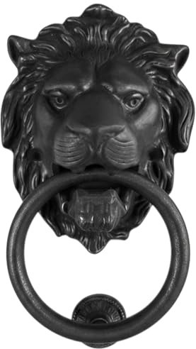 Anatolica Heurtoir de Porte Tête de Lion, 18 cm, Laiton Massif, Période Régence, Oxyde Noir