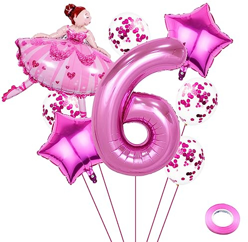 Weenkeey 6 anni Ballerina Palloncini di compleanno giganti Ballerina in alluminio Numero 6 Palloncini in mylar per il balletto Festa a tema Baby Shower Ragazze Compleanno Decor - Rosa