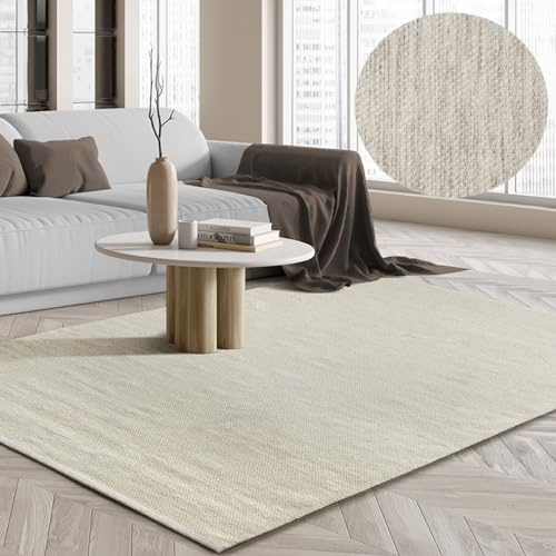 the carpet Boho Natur Wool Handgewebter Wollteppich im natürlichen skandinavischen Boho-Look, Handarbeit für einen einzigartigen Stil, Creme, 120 x 170 cm