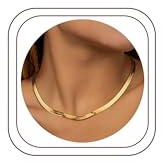 Finrezio 14K-guldhalsband, guldpläterad ormkedja, halsband för kvinnor, kedja, fiskbensmönster, rostfritt stål, justerbart halsband i lager, 3/5 mm (B), 35/38/40 cm (L)