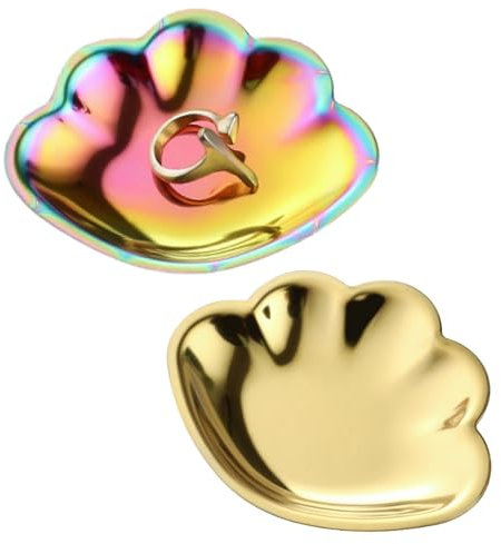 Jicyor Bandeja De Placa Para Joyas, 2 Piezas Bandeja de Acero Inoxidable En Forma de Concha Bandejas Decorativas Bandeja Pequeña Para Baratijas Cosméticos Organizador de Joyas para Anillos Y Collares