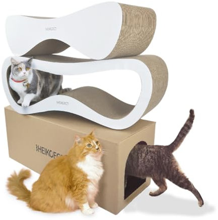 Heikoeco® 3 in 1 Kratzbrett Katzenspielzeug, Kratzpappe für Katzen Groß XXL, Kratzbedürfnisse & Möbelschutz, Kratzmöbel Katze mit Katzenhaus und Lounge 75x25x26 cm