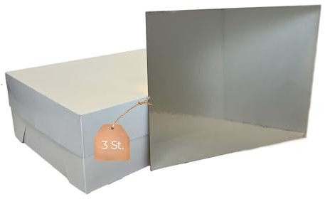 3 scatole per torte con 3 tavole quadrate abbinate, colore oro/argento, bianco, con base per torte, portacorta usa e getta, 30 x 40 x 15 cm