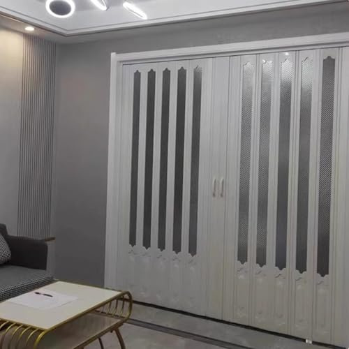 CHZDPP Customizable Size & Color Folding Double Doors, Magnetic Accordion Door Kit with Handles & Acrylic Glass, Room Divider Sliding Door for Kitchen Bathroom(7.9x7ft/240x213cm)